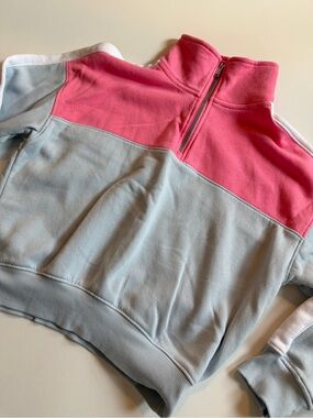 Old Navy Girls Pink and Light Blue Half-Zip Colorblock Pullover